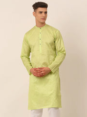 Men's Silk Blend Sequence Embroidered Kurta Only ( KO 661 Green )