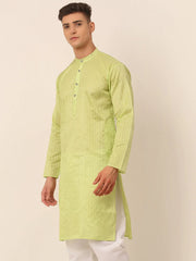 Men's Silk Blend Sequence Embroidered Kurta Only ( KO 661 Green )