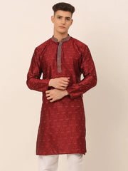 Men's Silk Blend Collar Embroidered Kurta only ( KO 662 Maroon )