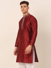 Men's Silk Blend Collar Embroidered Kurta only ( KO 662 Maroon )