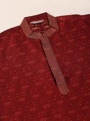 Men's Silk Blend Collar Embroidered Kurta only ( KO 662 Maroon )