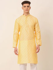 Men's Silk Blend Collar Embroidered Kurta only ( KO 663 Golden )