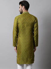Men Olive Green and White Woven Design Kurtas ( KO 663Olive )-KO-663