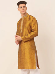 Men's Silk Blend Collar Embroidered Kurta only ( KO 664 Mustard )