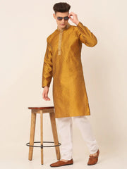 Men's Silk Blend Collar Embroidered Kurta only ( KO 664 Mustard )