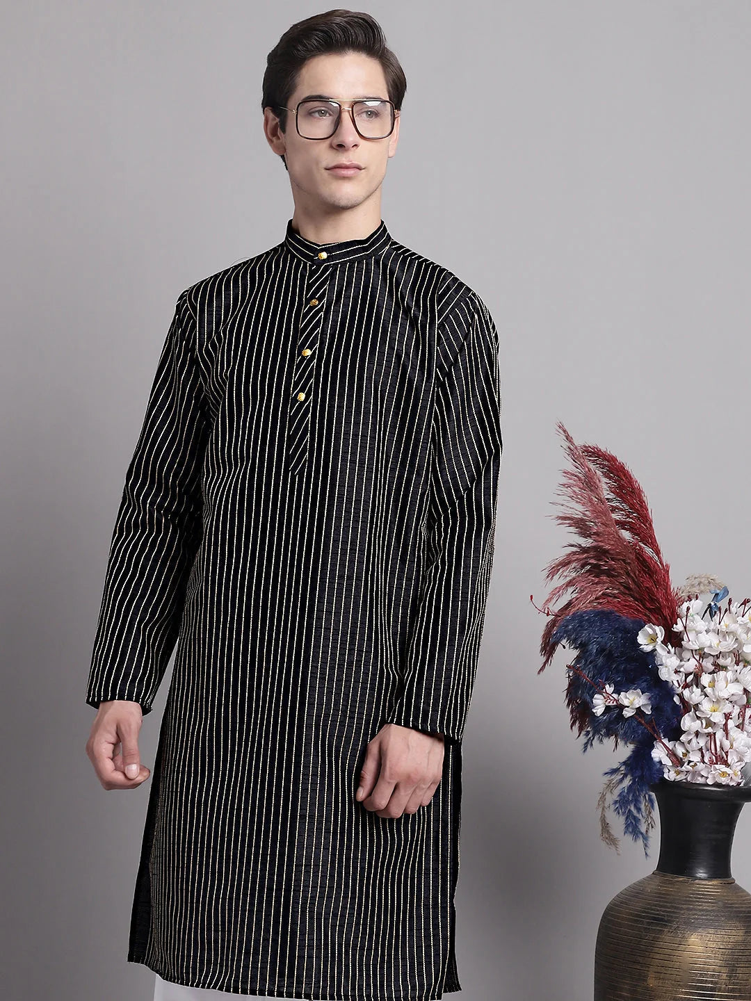 Stylish Black Embroidered Design Men's Kurta | Indian Kurta