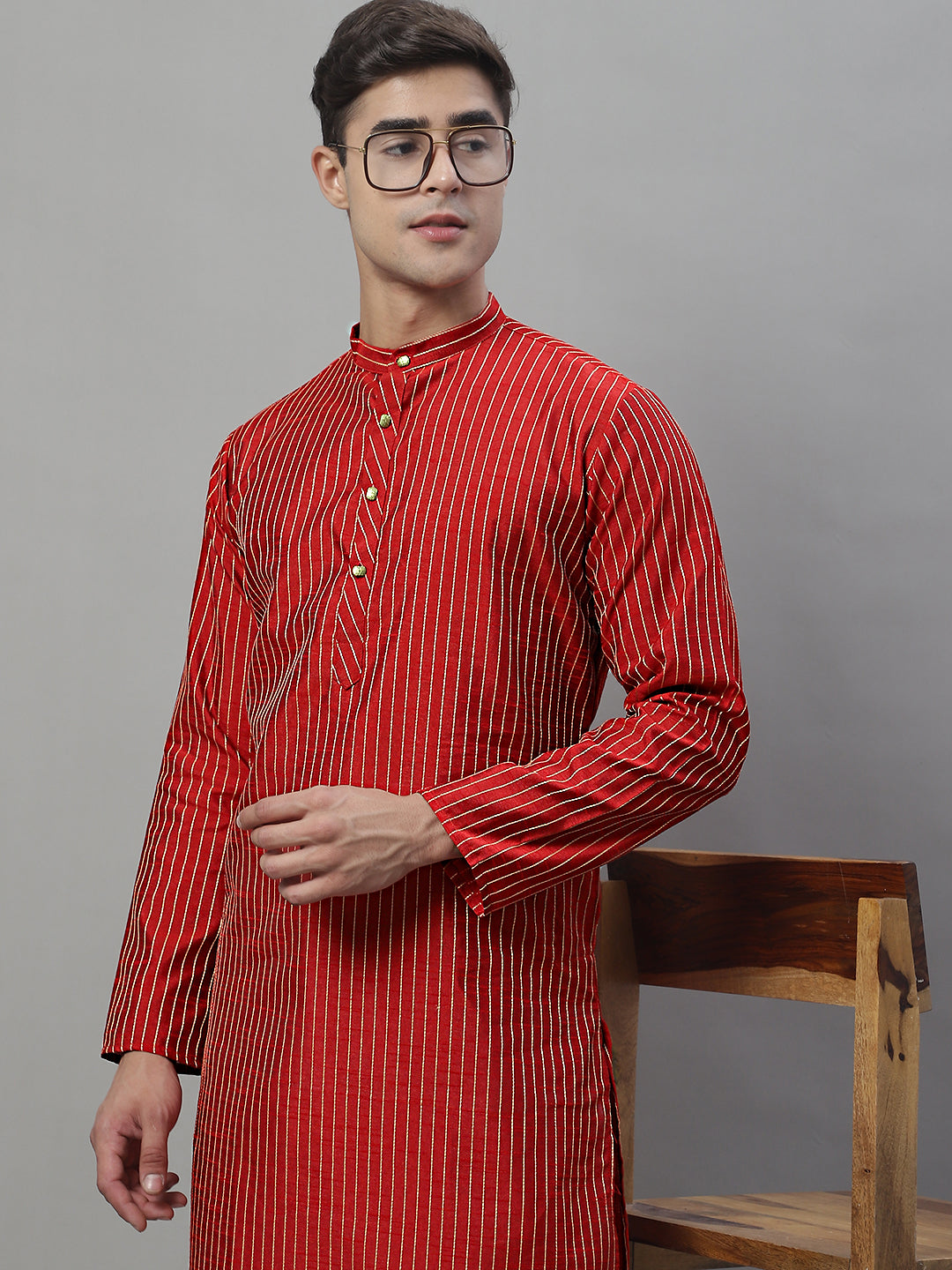 Men Maroon Embroidered Kurtas-KO-666