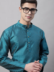 Men Peacock Blue Embroidered Design Kurtas-KO-666
