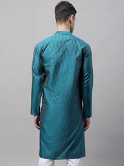 Men Peacock Blue Embroidered Design Kurtas-KO-666