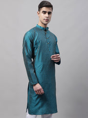 Men Peacock Blue Embroidered Design Kurtas-KO-666