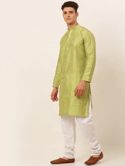 DesiQlo Men's Pista Green Embroiderd Kurta Only ( KO 671 Pista )