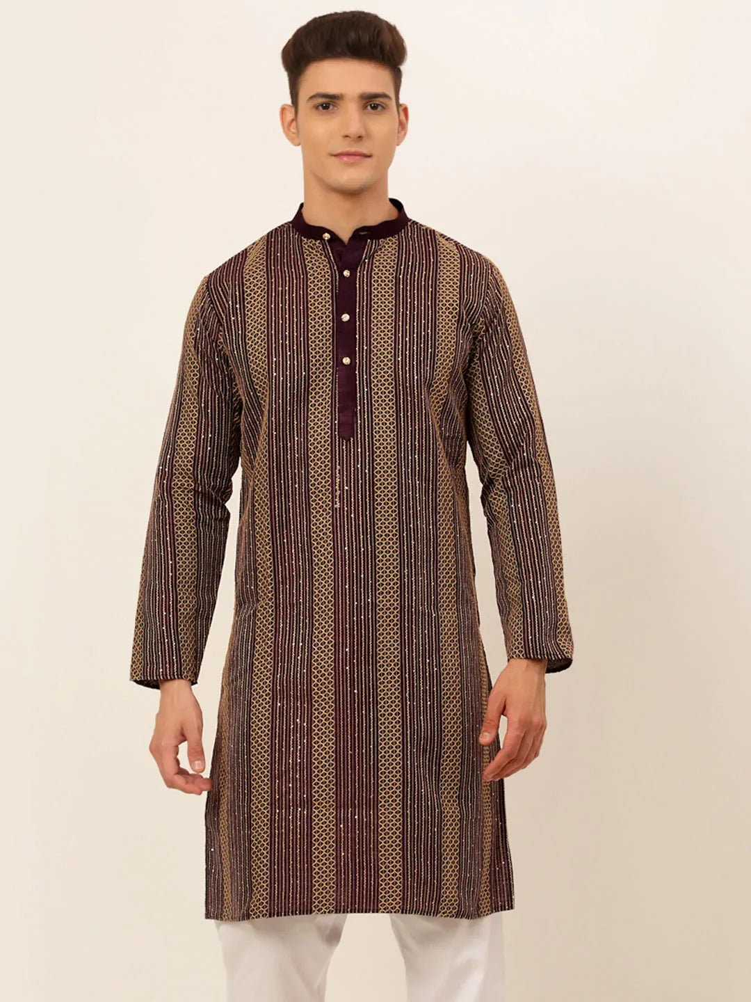 DesiQlo Men's Purple Embroiderd Kurta Only ( KO 671 Purple )