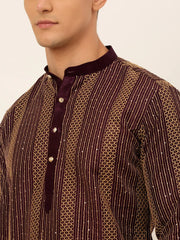 DesiQlo Men's Purple Embroiderd Kurta Only ( KO 671 Purple )