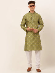 DesiQlo Men's Green Collar Embroidered Woven Design Kurta Pajama ( KO 672 Green )