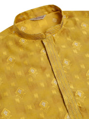 DesiQlo Men's Mustard Collar Embroidered Woven Design Kurta Pajama ( KO 672 Mustard )