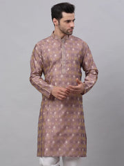 DesiQlo Men's Pink Collar Embroidered Woven Design Kurta Pajama ( KO 672 Pink )