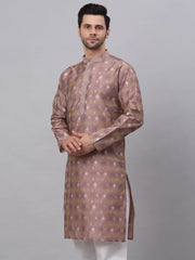 DesiQlo Men's Pink Collar Embroidered Woven Design Kurta Pajama ( KO 672 Pink )