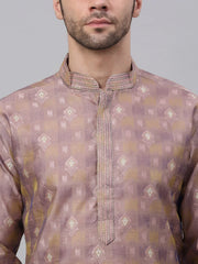 DesiQlo Men's Pink Collar Embroidered Woven Design Kurta Pajama ( KO 672 Pink )