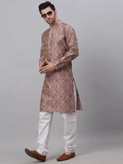 DesiQlo Men's Pink Collar Embroidered Woven Design Kurta Pajama ( KO 672 Pink )