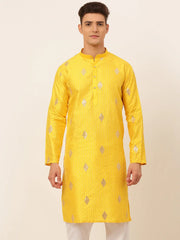 DesiQlo Men Mustard Yellow Embroidered Sequinned Kurta Only ( KO 673 Mustard )