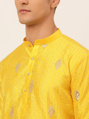 DesiQlo Men Mustard Yellow Embroidered Sequinned Kurta Only ( KO 673 Mustard )