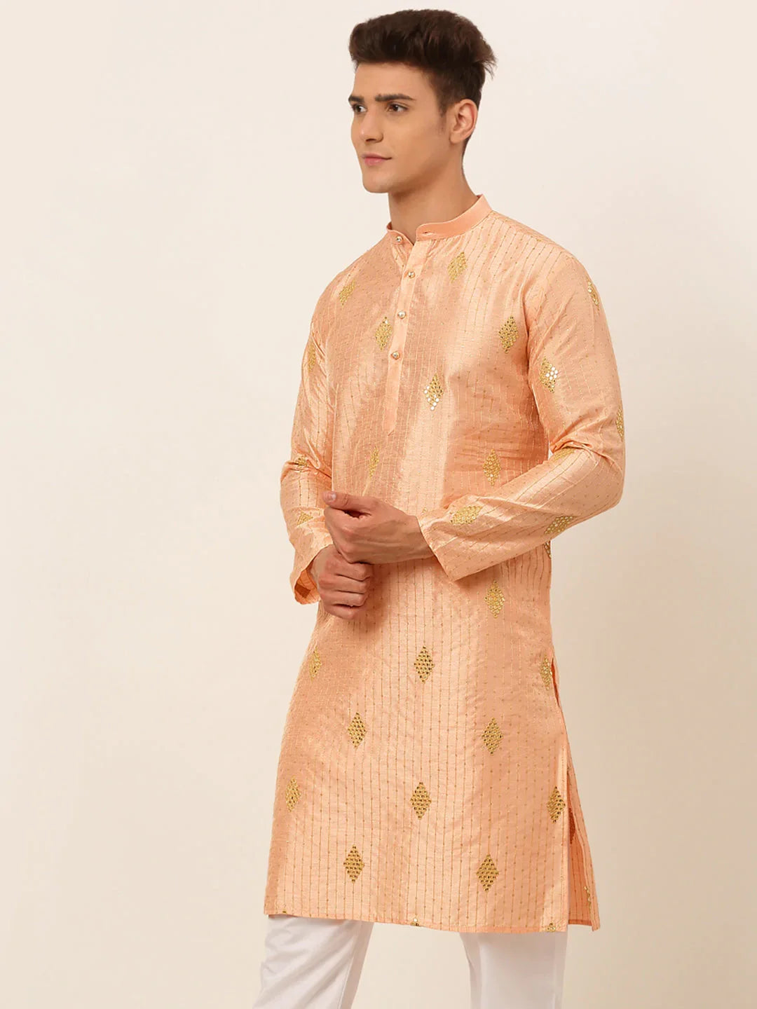 DesiQlo Men Kurta Only - Orange - KO_673Peach_S