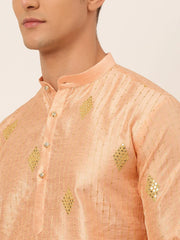 DesiQlo Men Peach Embroidered Sequinned Kurta Only ( KO 673 Peach )