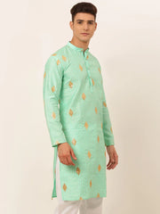 DesiQlo Men Sky Blue Embroidered Sequinned Kurta Only ( KO 673 Sky )