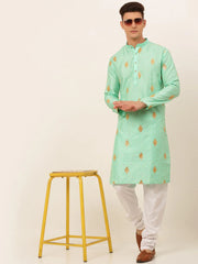 DesiQlo Men Sky Blue Embroidered Sequinned Kurta Only ( KO 673 Sky )