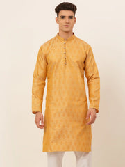 DesiQlo Men's Silver and Golden Woven Design Kurta Only ( KO 674 Golden )