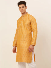 DesiQlo Men's Silver and Golden Woven Design Kurta Only ( KO 674 Golden )