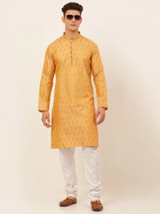 DesiQlo Men's Silver and Golden Woven Design Kurta Only ( KO 674 Golden )
