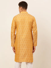 DesiQlo Men's Silver and Golden Woven Design Kurta Only ( KO 674 Golden )