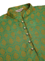DesiQlo Men's Green and Golden Woven Design Kurta Only ( KO 674 Green )
