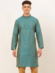 DesiQlo Men's Blue Embroidered Kurta Only ( KO 676 Blue )
