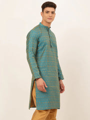 DesiQlo Men's Blue Embroidered Kurta Only ( KO 676 Blue )