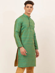 DesiQlo Men's Green Embroidered Kurta Only ( KO 676 Green )