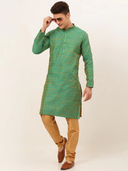 DesiQlo Men's Green Embroidered Kurta Only ( KO 676 Green )