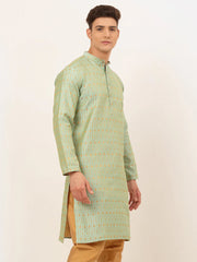 DesiQlo Men's Lime Green Embroidered Kurta Only ( KO 676 Lime )