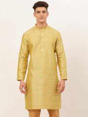 DesiQlo Men's Yellow Embroidered Kurta Only ( KO 676 Yellow )