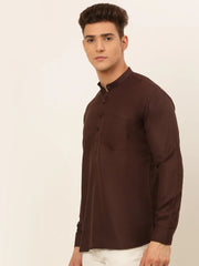 DesiQlo Men's Coffee Solid Cotton Short Kurta ( KO 677 Coffee ) [FF] [A-20]