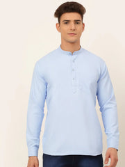 DesiQlo Men's Light-Blue Solid Cotton Short Kurta ( KO 677 Light-Blue ) [FF] [A-20]