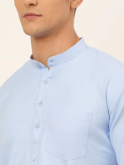 DesiQlo Men's Light-Blue Solid Cotton Short Kurta ( KO 677 Light-Blue ) [FF] [A-20]