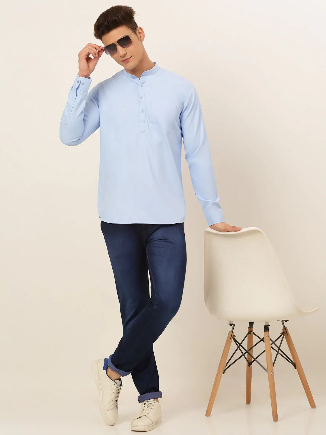 DesiQlo Men Kurta Only - Multicolor - KO_677Light-Blue_S