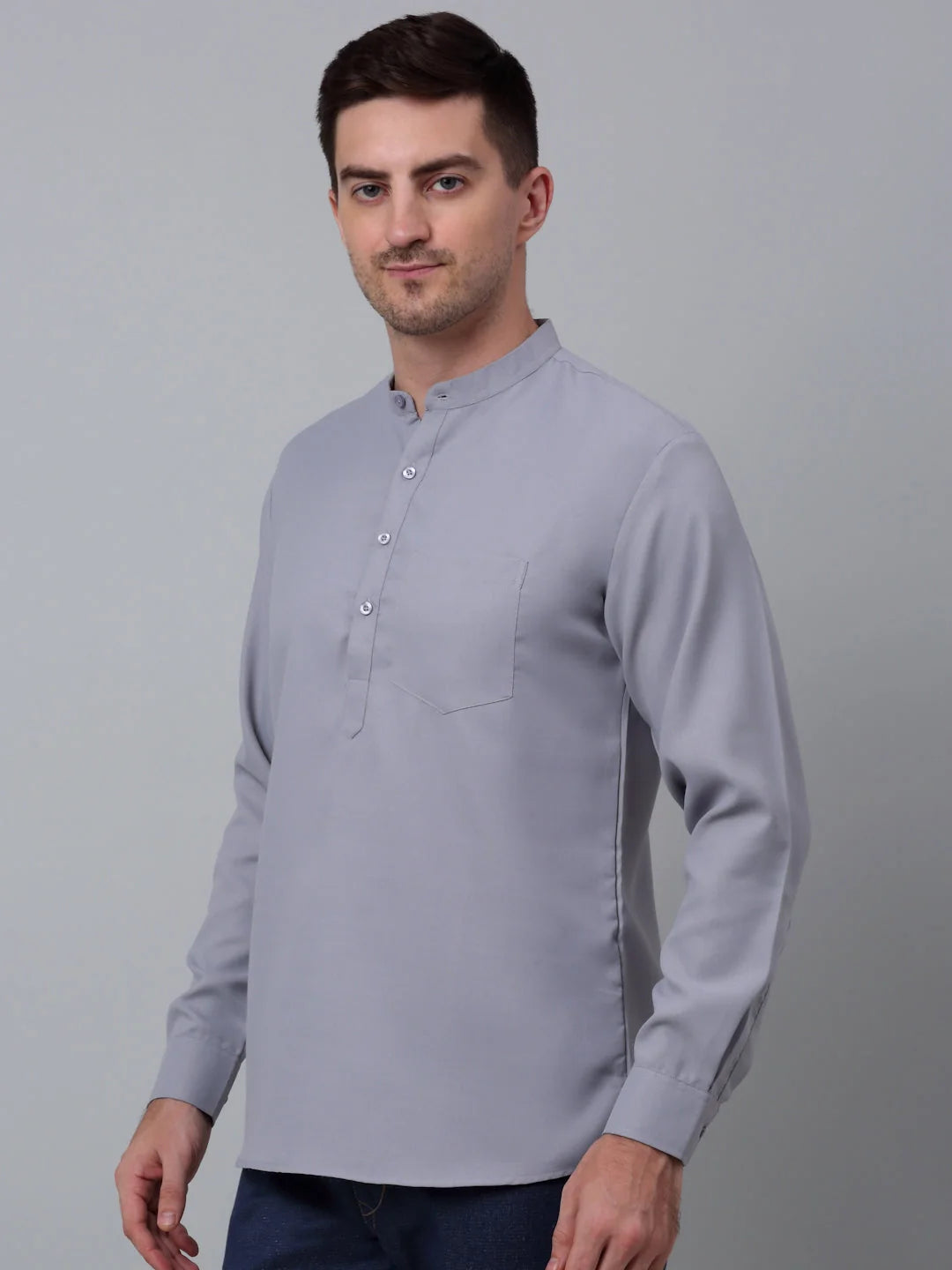Black Cotton Mens Kurta - Solid Short Kurta for Men | Ethnic Wear