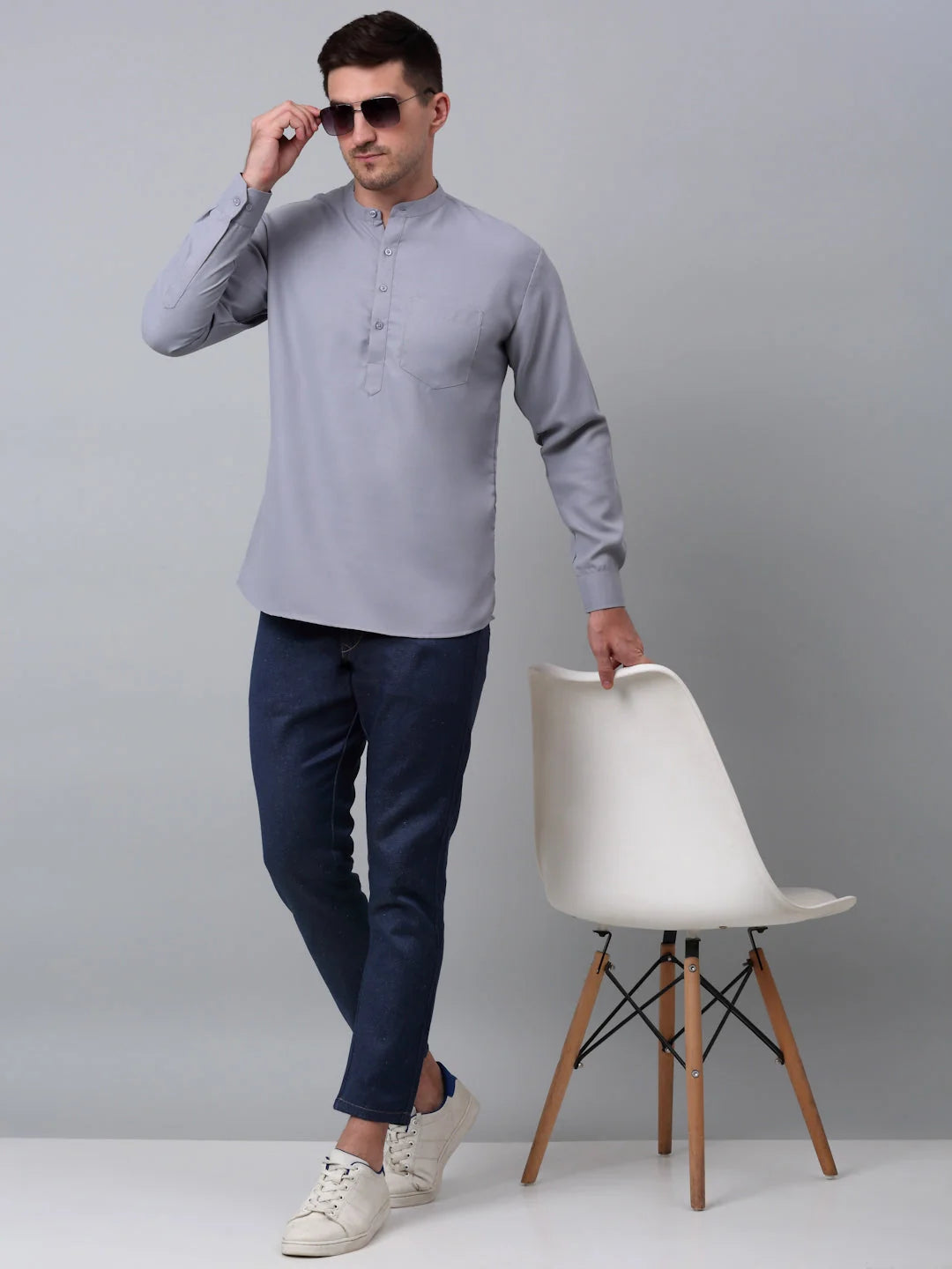 Black Cotton Mens Kurta - Solid Short Kurta for Men | Ethnic Wear