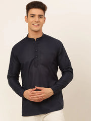 DesiQlo Men's Navy-Blue Solid Cotton Short Kurta ( KO 677 Navy ) [FF] [A-20]