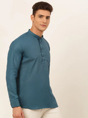 DesiQlo Men's Teal Blue Solid Cotton Short Kurta ( KO 677 Teal ) [FF] [A-20]