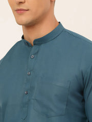 DesiQlo Men's Teal Blue Solid Cotton Short Kurta ( KO 677 Teal ) [FF] [A-20]