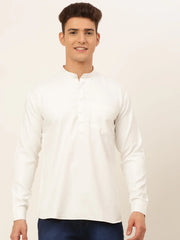 DesiQlo Men's White Solid Cotton Short Kurta ( KO 677 White ) [FF] [A-20]